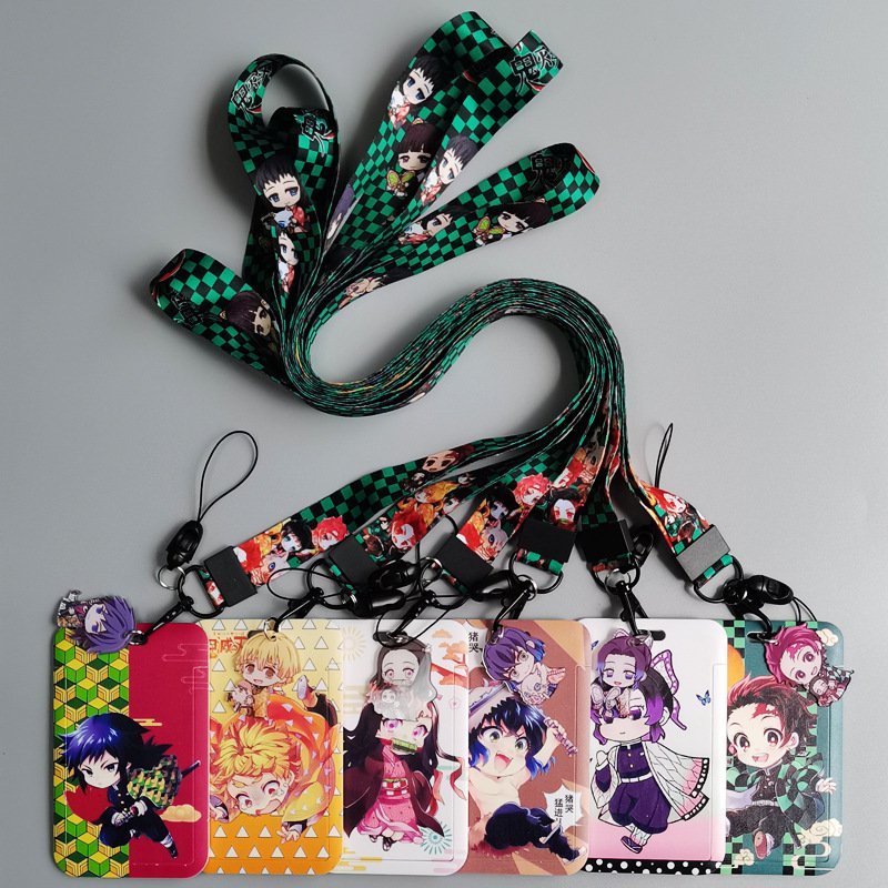 Hot sale cartoon lanyards custom print long polyester anime lanyard with id card badge holder