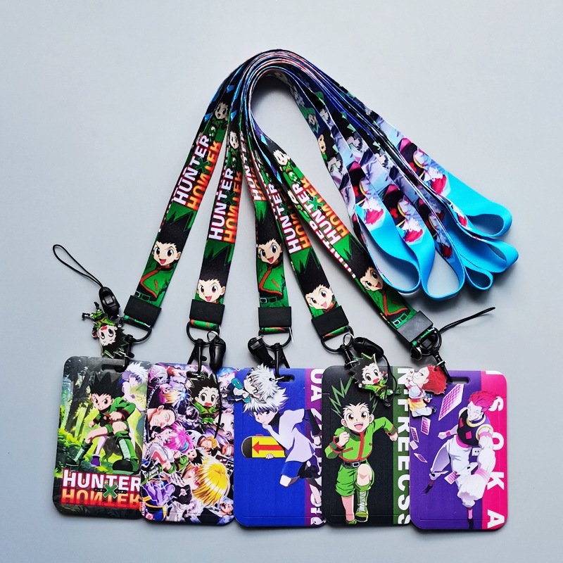 Hot sale cartoon lanyards custom print long polyester anime lanyard with id card badge holder