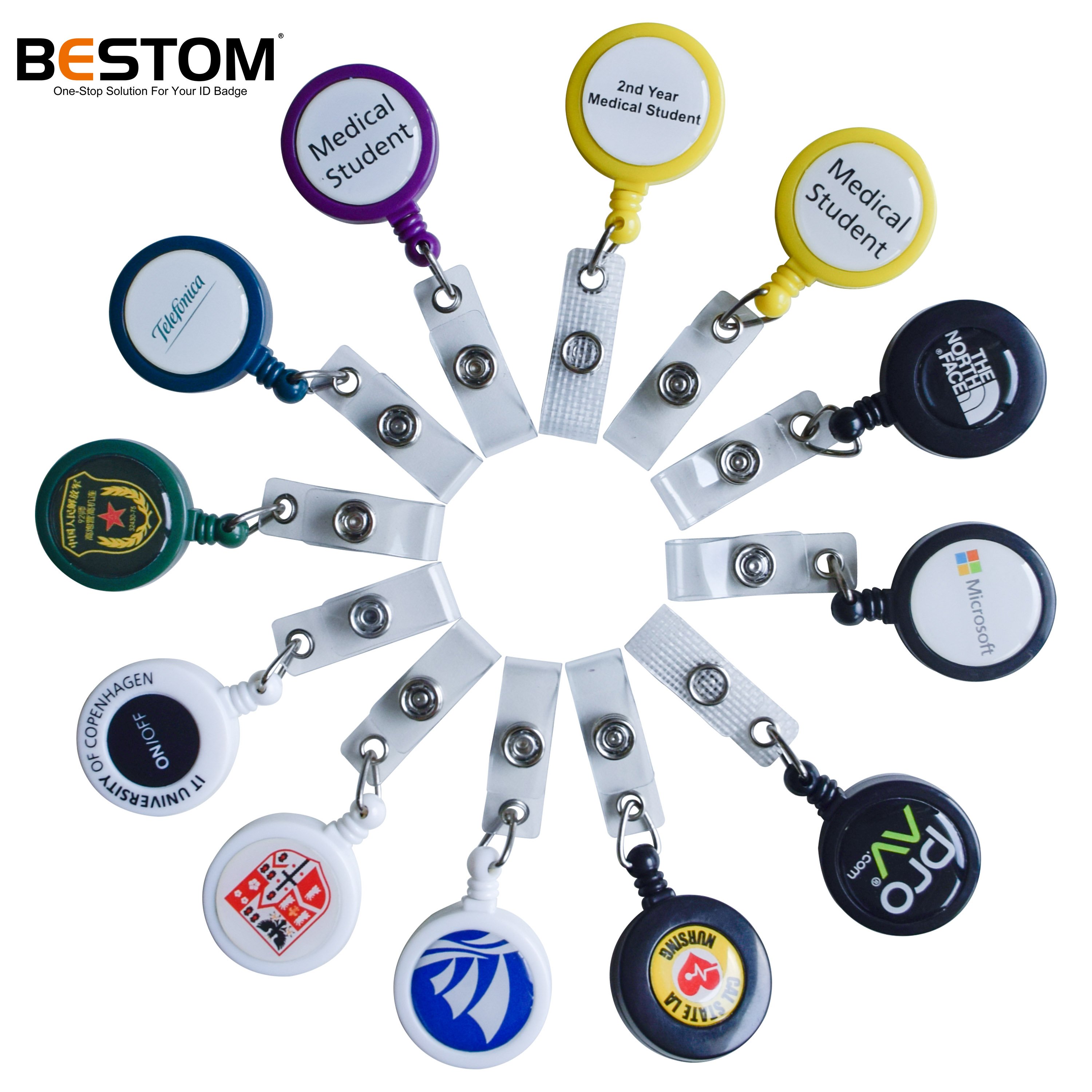 Bestom Retractable Badge Reel Keychain 32mm Round Epoxy Logo Custom Badge Reel with Vinyl Strap Nurse Accessories