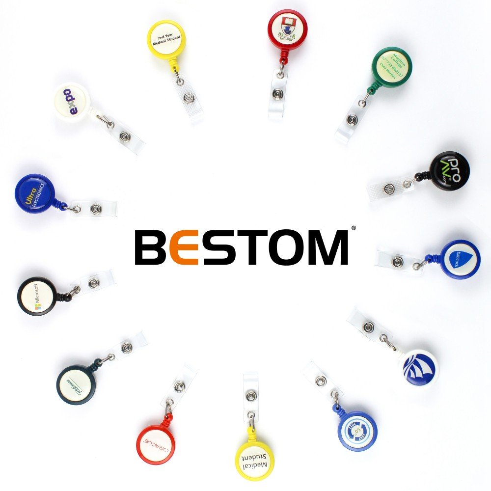 Bestom Retractable Badge Reel Keychain 32mm Round Epoxy Logo Custom Badge Reel with Vinyl Strap Nurse Accessories