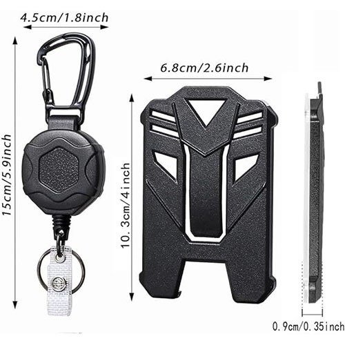 Black outdoor mountaineering heavy-duty turtleback 1.0 wire rope easy-pull buckle mecha card holder ID card holder