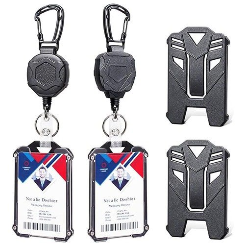 Black outdoor mountaineering heavy-duty turtleback 1.0 wire rope easy-pull buckle mecha card holder ID card holder