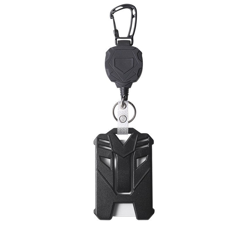 Black outdoor mountaineering heavy-duty turtleback 1.0 wire rope easy-pull buckle mecha card holder ID card holder