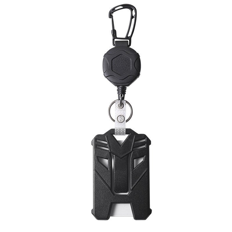 Black outdoor mountaineering heavy-duty turtleback 1.0 wire rope easy-pull buckle mecha card holder ID card holder