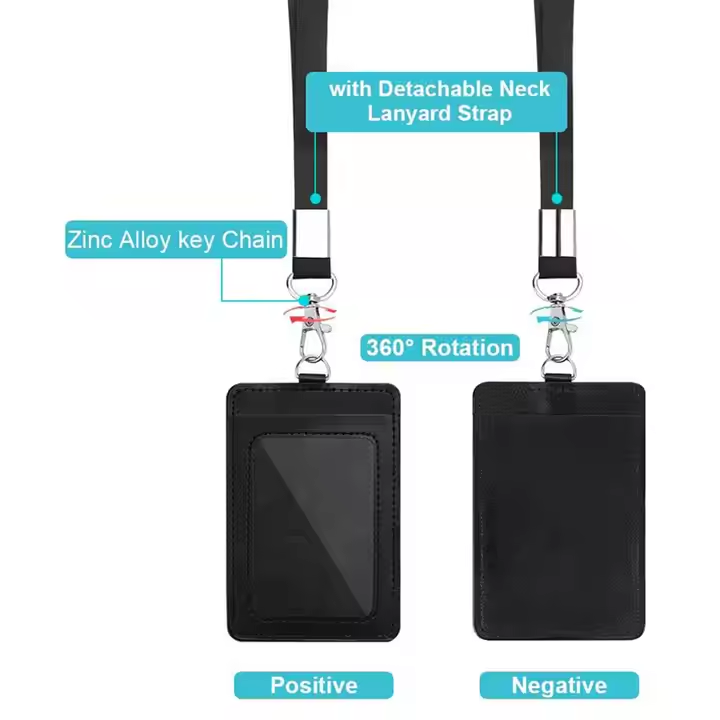 PU Work Card Cover Badge With Detachable Lanyard/Reel Clip Business Leather Lanyard Card Holder PU Leather ID Card Badge Holders