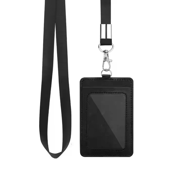 PU Work Card Cover Badge With Detachable Lanyard/Reel Clip Business Leather Lanyard Card Holder PU Leather ID Card Badge Holders