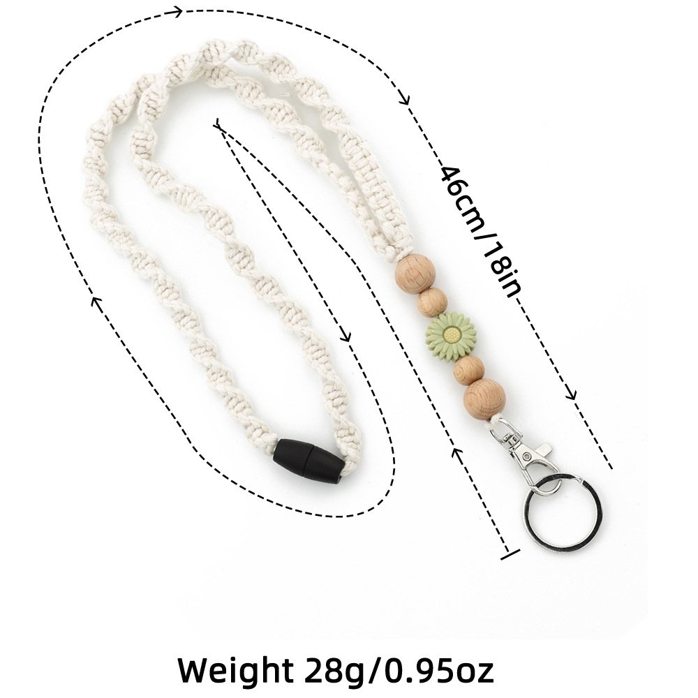 Fashion Daisy Teacher Lanyard Breakaway ID Holder Beaded Badge Accessory Key Fob Necklace Spring Silicone Beaded Lanyard