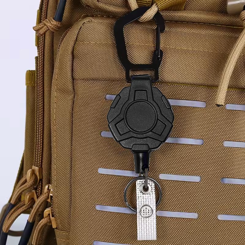 P-043 4CM Heavy Duty Hexagonal Retractable Plastic Badge Reels Holder 25.6" Steel Wire Cord with Metal Keychain