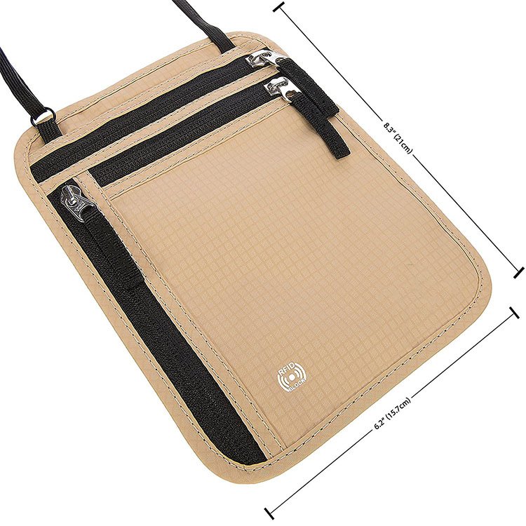 QQgift Custom Nylon RFID Blocking security Travel Conference Neck Wallet Pouch Passport badge Holder organizer bag for travel
