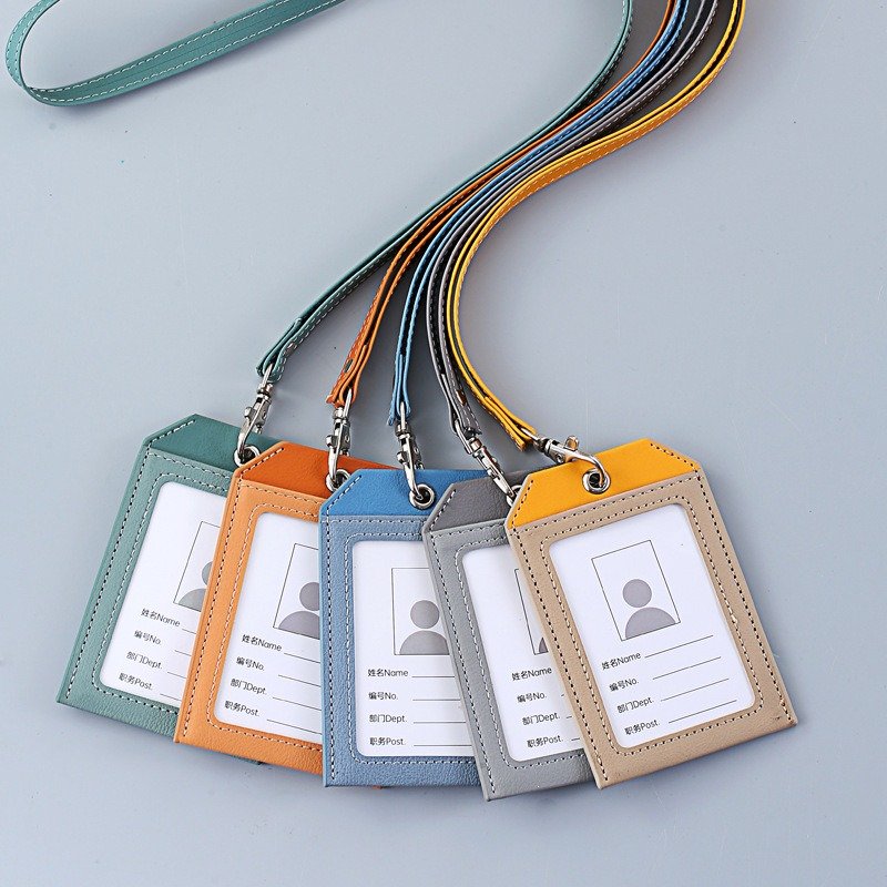 New Color Matching Design Vertical Name Badge Holder Custom Logo PU Leather Slim ID Card Holder