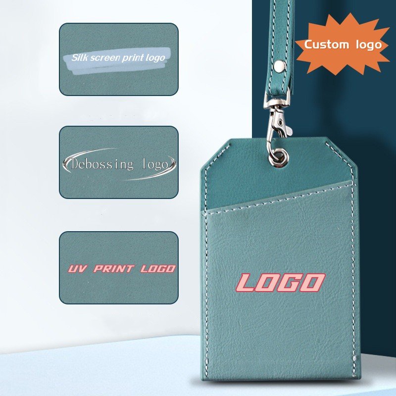 New Color Matching Design Vertical Name Badge Holder Custom Logo PU Leather Slim ID Card Holder