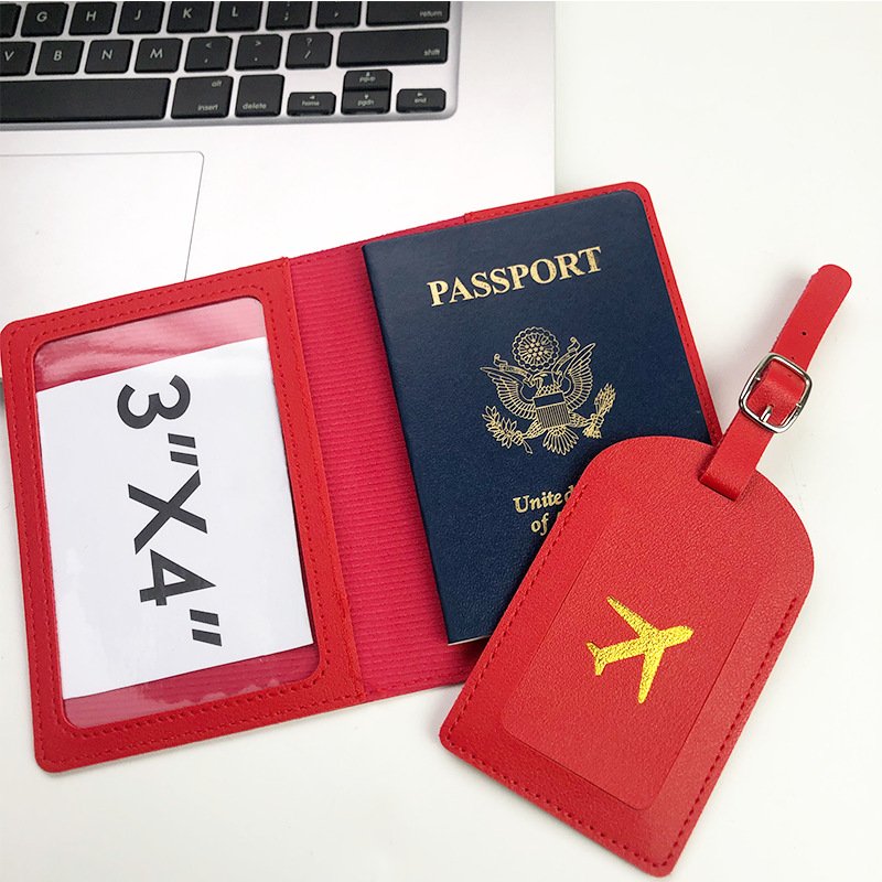 Wholesale Cheaper Travel Passport Holder and Luggage Tag Set PU leather personalized passport cover and luggage tag
