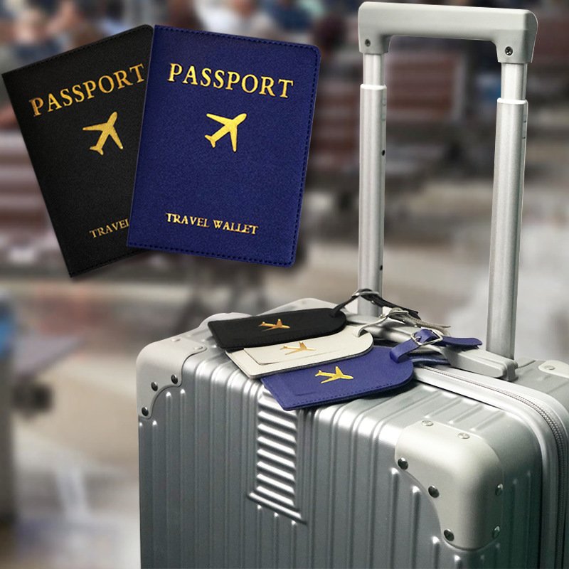 Wholesale Cheaper Travel Passport Holder and Luggage Tag Set PU leather personalized passport cover and luggage tag