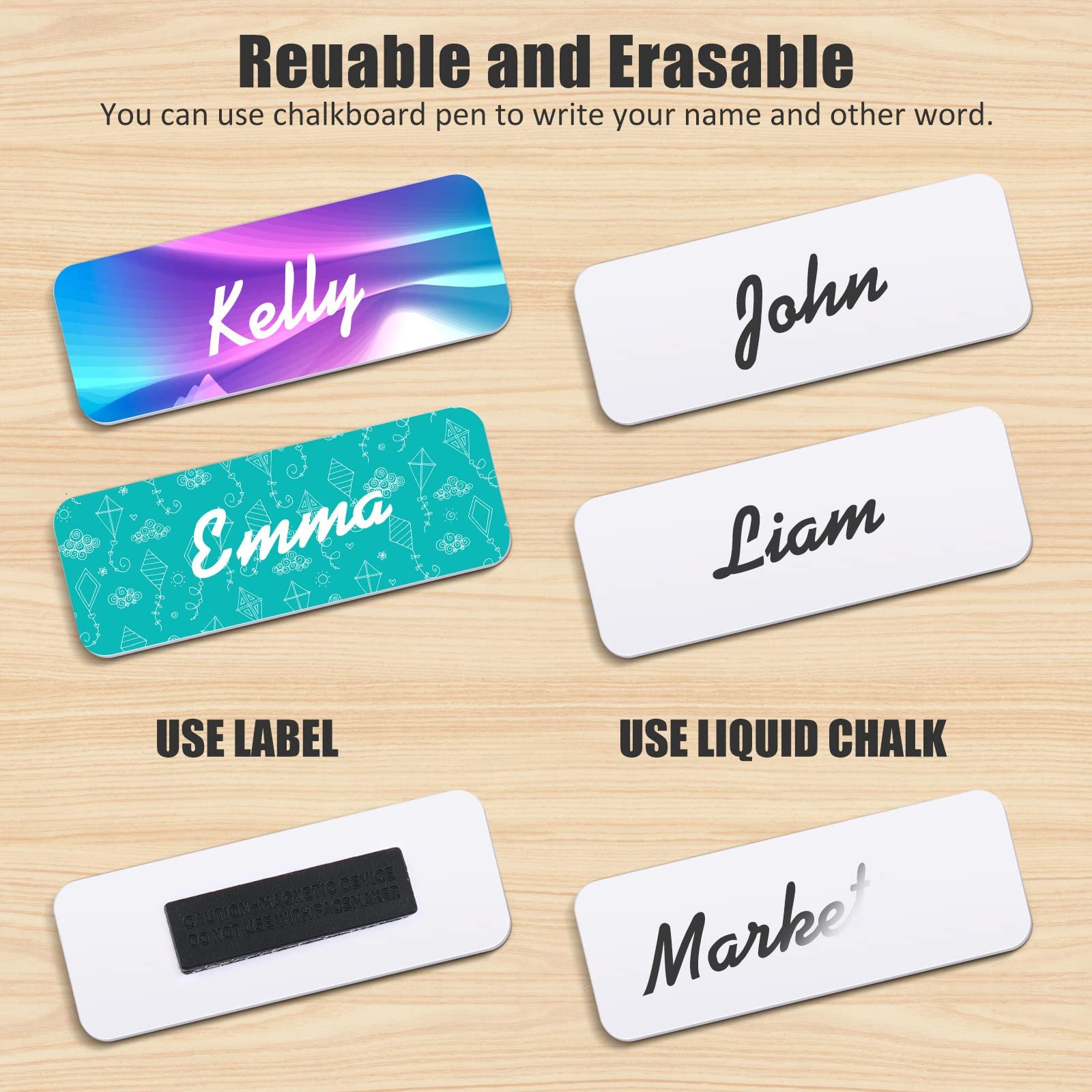 50 Packs Magnetic Name Tags Blank DIY Name Tag Badge Holders with Magnetic Backing