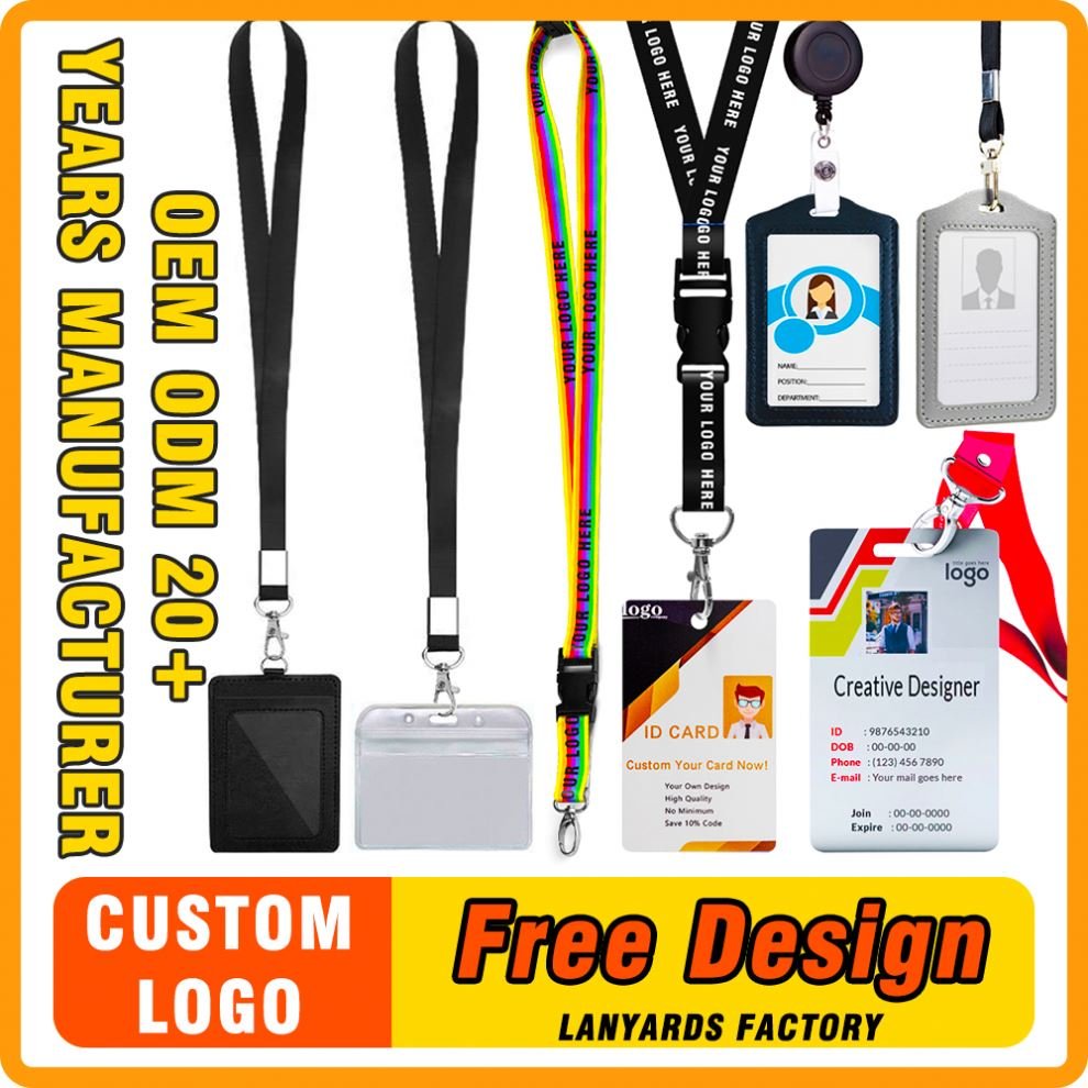 Custom Sublimation Printed Logo Reel Retractable Reel Pvc Leather Plastic Id Card Badge Holder Lanyard With Id Card Badge Holder