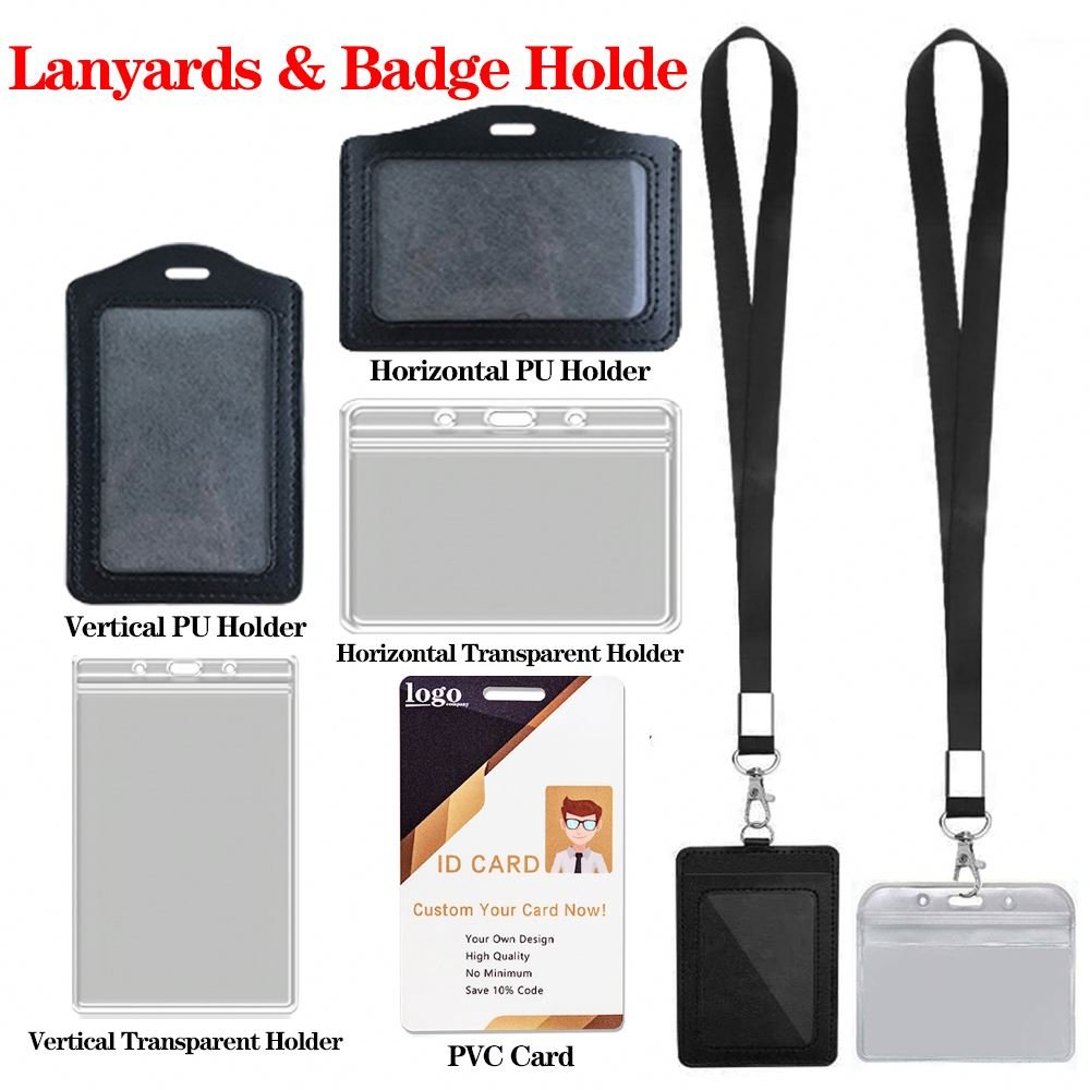 Custom Sublimation Printed Logo Reel Retractable Reel Pvc Leather Plastic Id Card Badge Holder Lanyard With Id Card Badge Holder