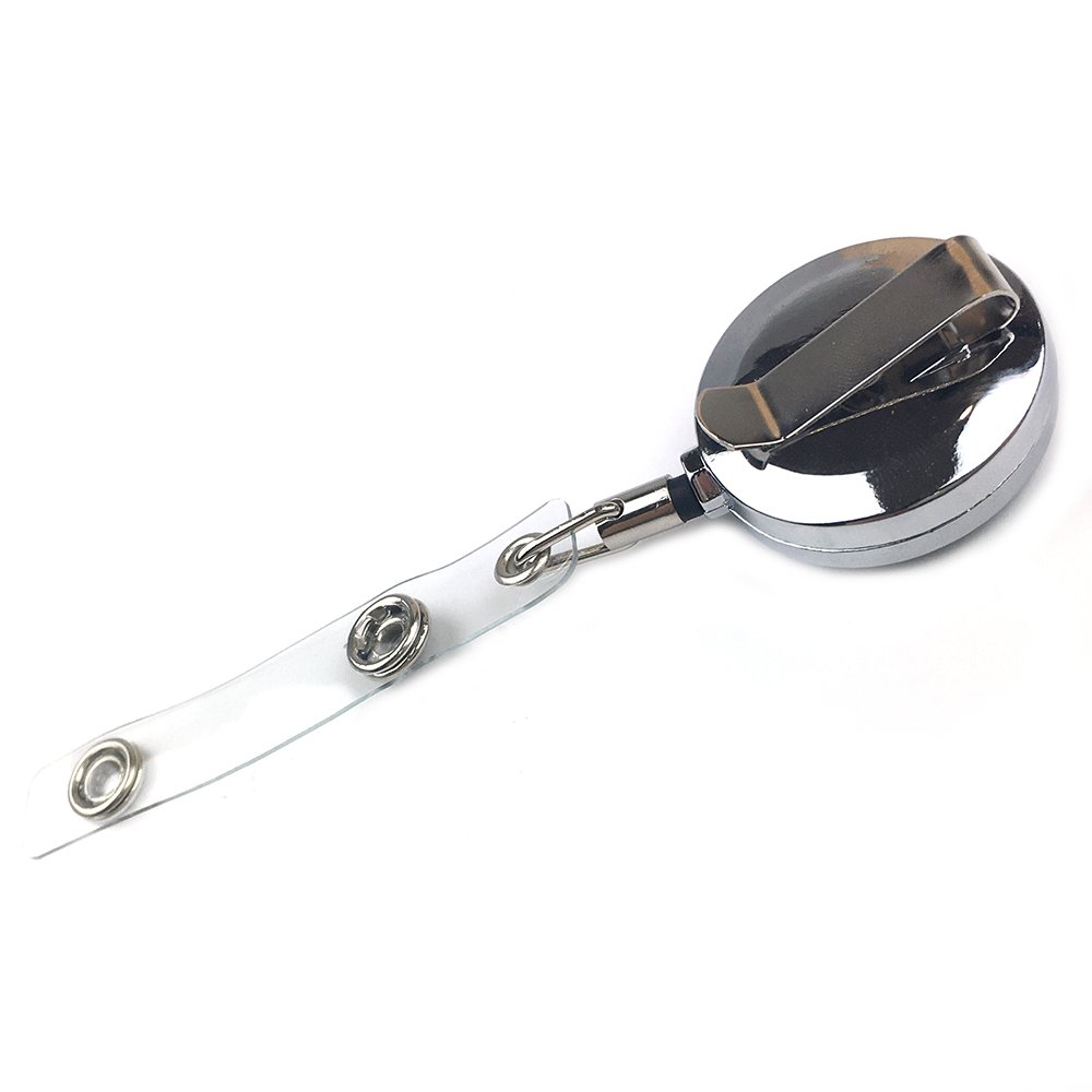Custom logo retractable metal id Badge Holder Pull reel metal accessories for Name Card Keychain