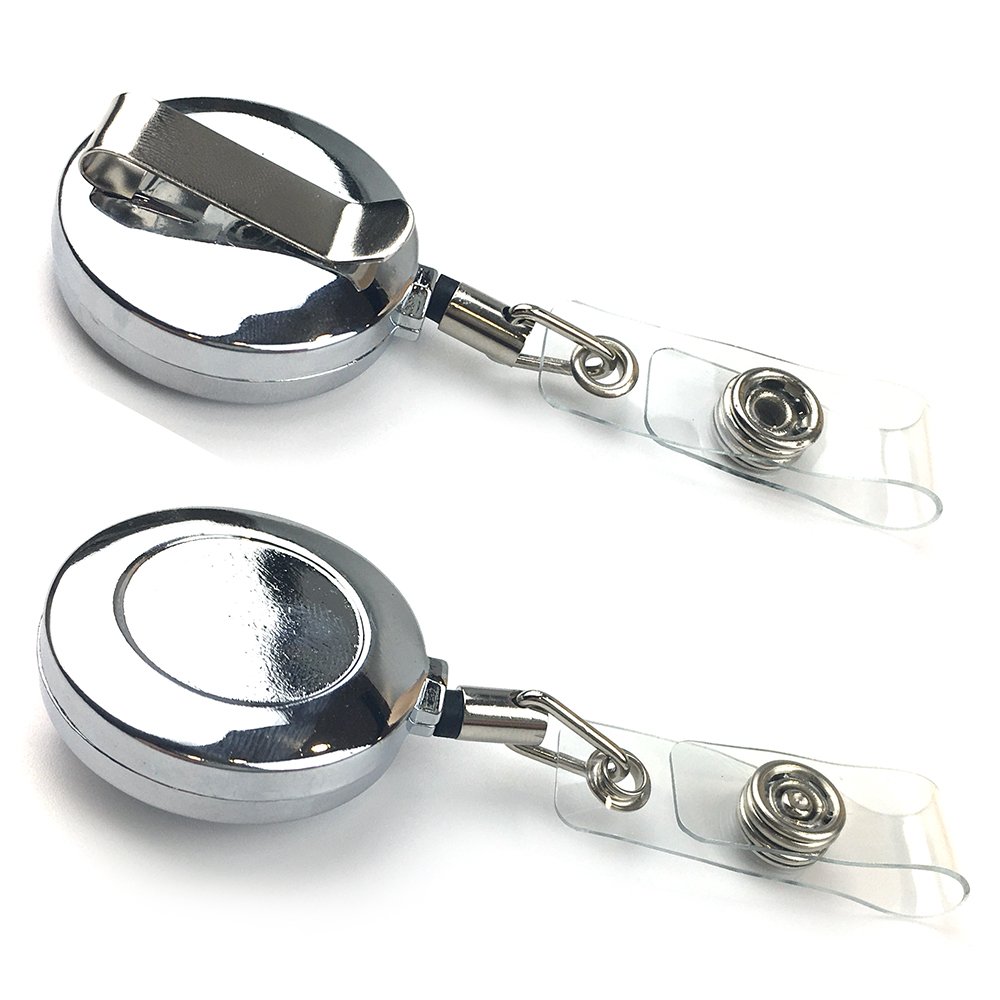 Custom logo retractable metal id Badge Holder Pull reel metal accessories for Name Card Keychain