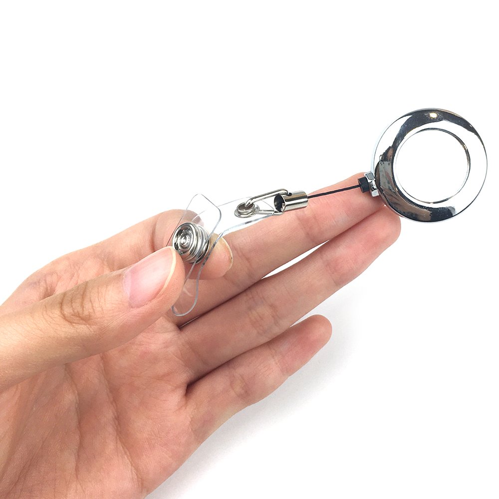 Custom logo retractable metal id Badge Holder Pull reel metal accessories for Name Card Keychain