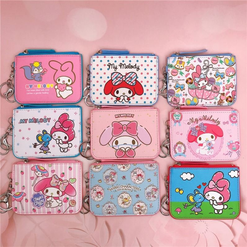 Wholesale Sanrio Melody coin purses Coin Purse Card Holder Badge with Keychain Change Card Case Kuromi Wallet for Girls