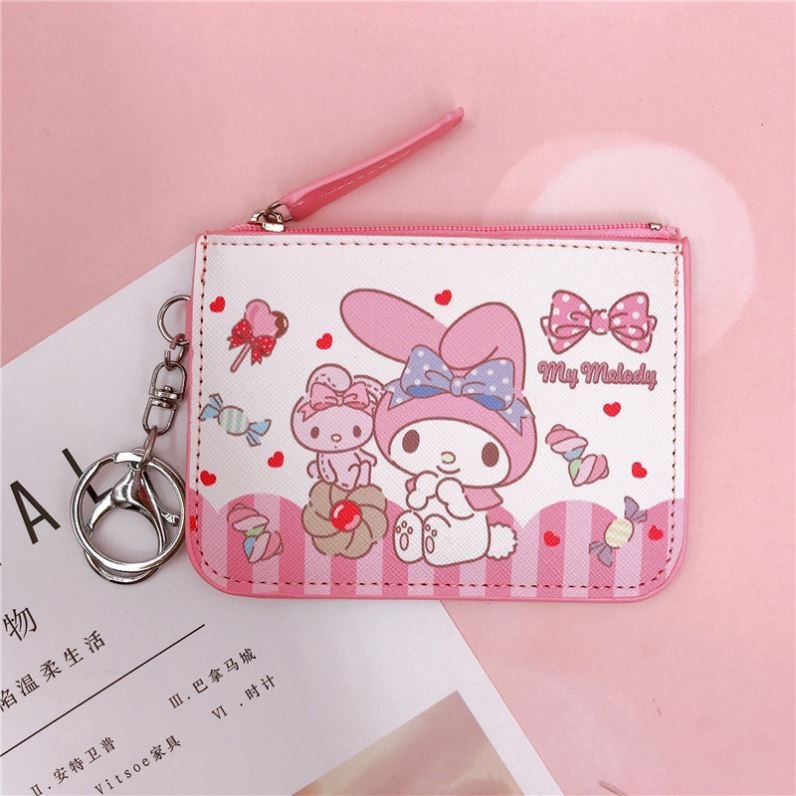 Wholesale Sanrio Melody coin purses Coin Purse Card Holder Badge with Keychain Change Card Case Kuromi Wallet for Girls