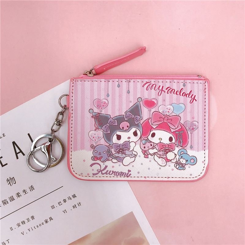 Wholesale Sanrio Melody coin purses Coin Purse Card Holder Badge with Keychain Change Card Case Kuromi Wallet for Girls