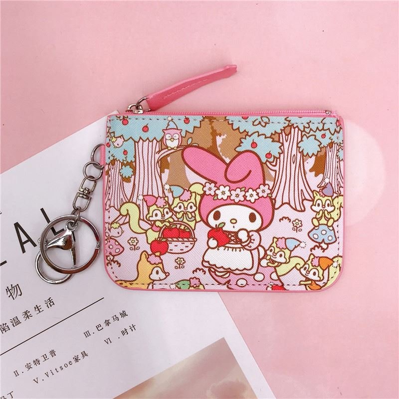 Wholesale Sanrio Melody coin purses Coin Purse Card Holder Badge with Keychain Change Card Case Kuromi Wallet for Girls