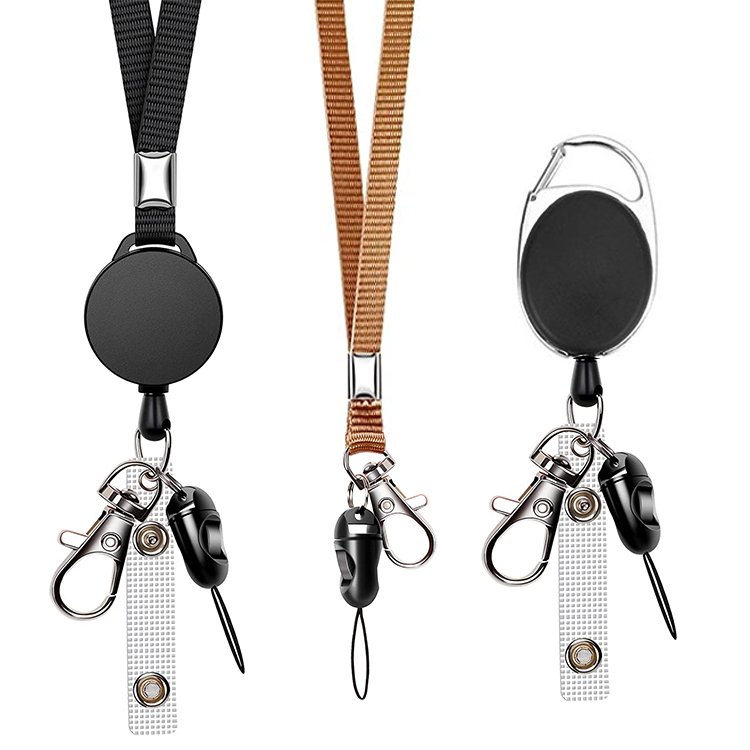 Hot Sale Pure Color Retractable Swivel Metal Lobster Clasp ID Badge Holder Lanyards