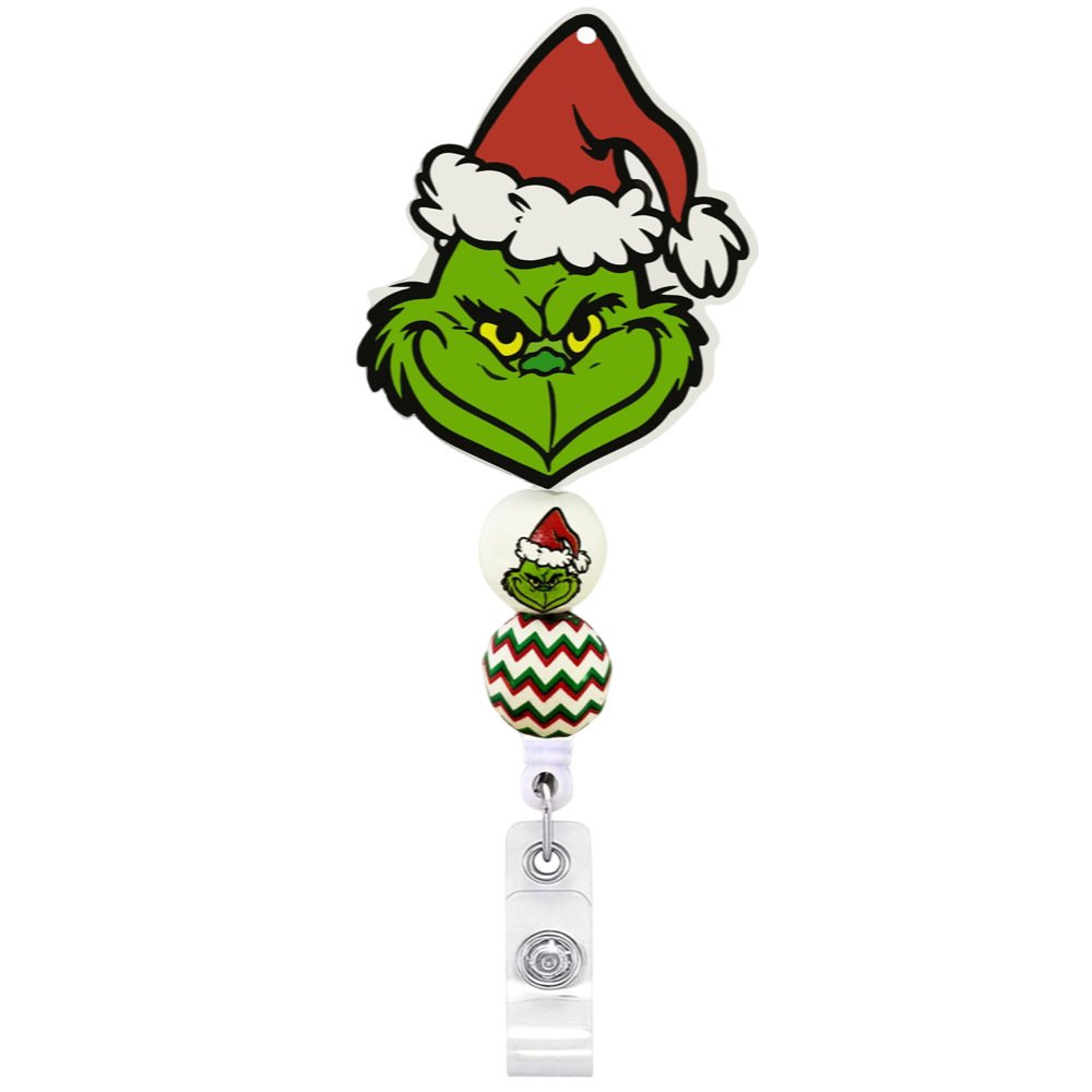 Wholesale Christmas Tree Santa Claus Snowman Acrylic Christmas Retractable Badge Reel ID Name Card Holder