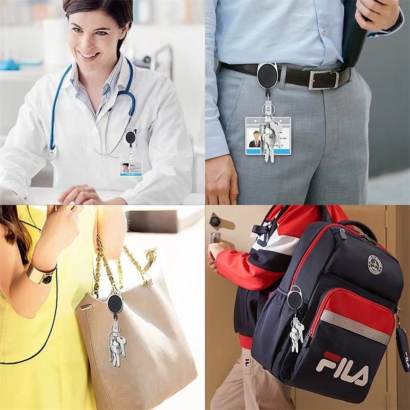 Wholesale ID Card Badge Holder Reels with Clip Name Reel Round Nurse Retractable Keychain Badge Holder badge holder Accessories