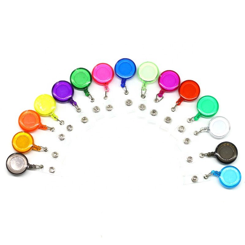 Multi-Color Translucent Round Shaped Plastic Retractable Badge Holder Reel Multi-Color YoYo ID Clip