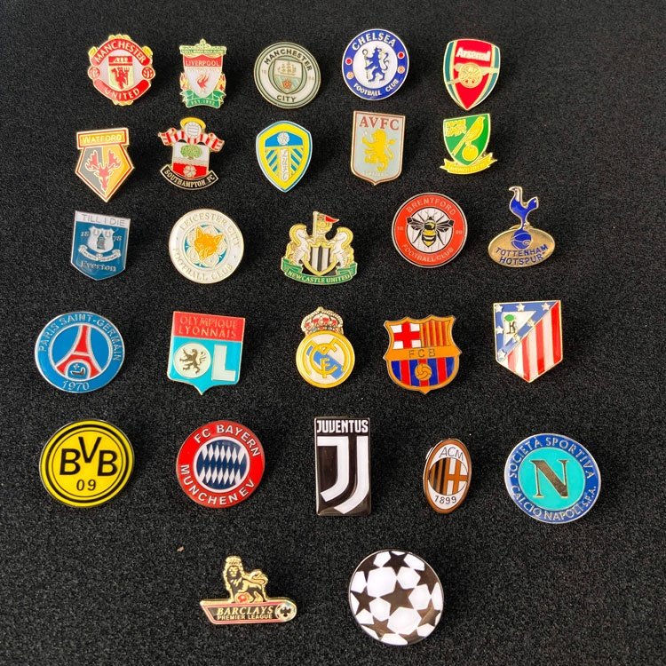 Customize brooch football pins soft enamel metal logo lapel cartoon id button badge holder clip hard enamel name pin badges