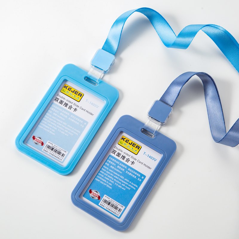 KEJEA colorful ABS plastic vertical horizontal lanyard id name badge credit card holder