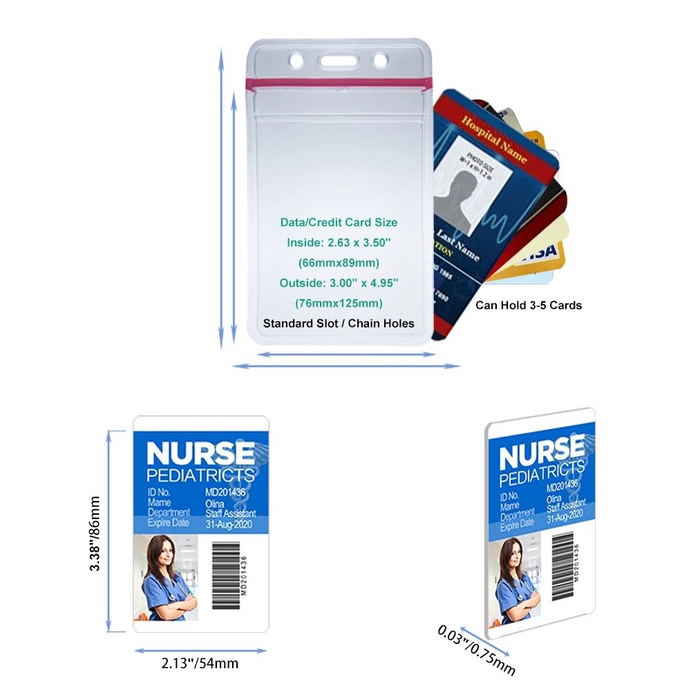 Clear Vinyl Vertical Resealable Waterproof ID Card Badge Holder Case Soft PVC Transparent Badge Holder for Worker Nurse