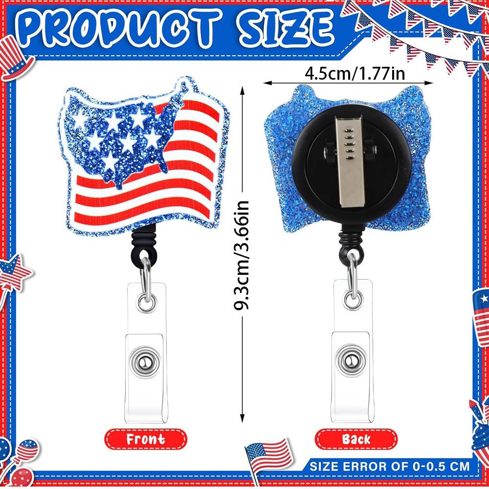 Custom Acrylic Independence Day Nurse Accessories ID Card Holder Flag Retractable Badge Reel With Clip