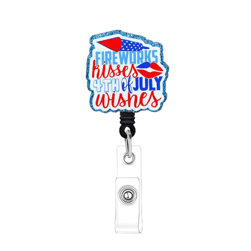 Custom Acrylic Independence Day Nurse Accessories ID Card Holder Flag Retractable Badge Reel With Clip