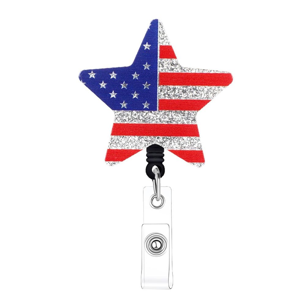 Custom Acrylic Independence Day Nurse Accessories ID Card Holder Flag Retractable Badge Reel With Clip