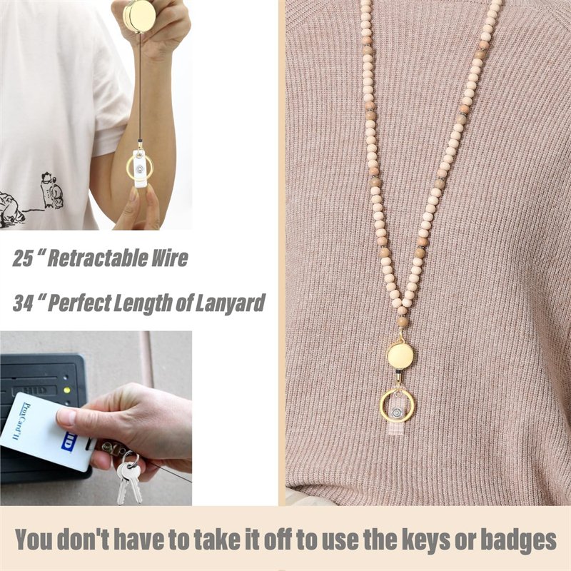 Custom Wood Beads Id Badges Holder Cute Keychain Lanyard Women Necklace Mobile Phone Key Wallet Lanyard