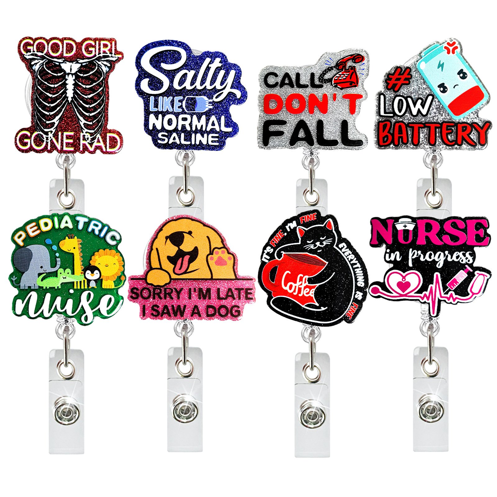 New Acrylic Animal Protection Pet Hospital Nurse ID Badge Holder Retractable Badge Reel with 360° Rotatable Alligator Back Clip
