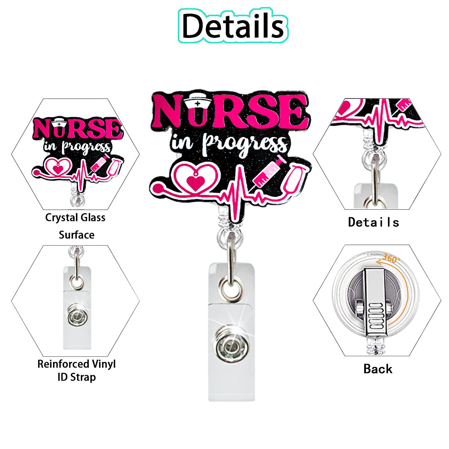 New Acrylic Animal Protection Pet Hospital Nurse ID Badge Holder Retractable Badge Reel with 360° Rotatable Alligator Back Clip