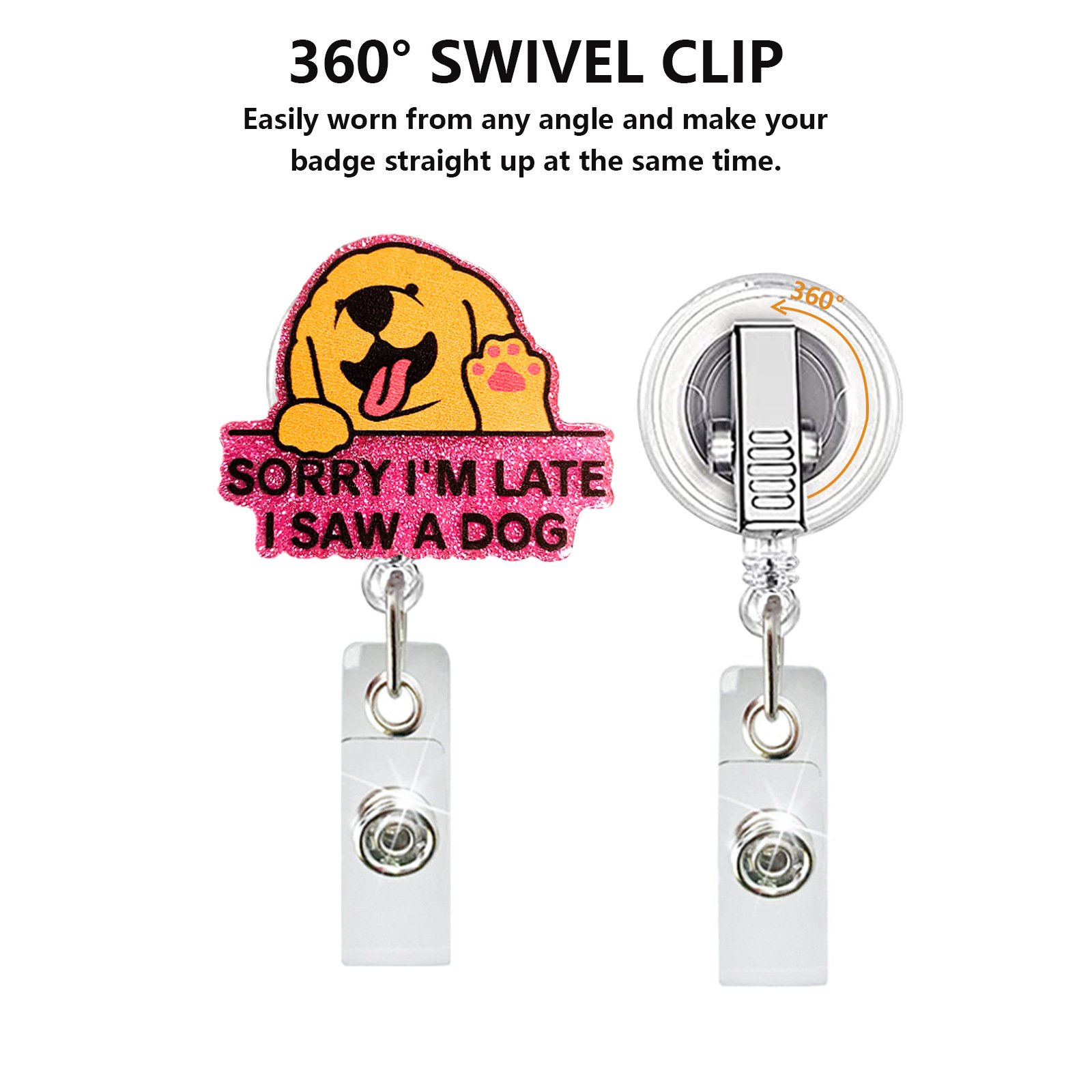 New Acrylic Animal Protection Pet Hospital Nurse ID Badge Holder Retractable Badge Reel with 360° Rotatable Alligator Back Clip