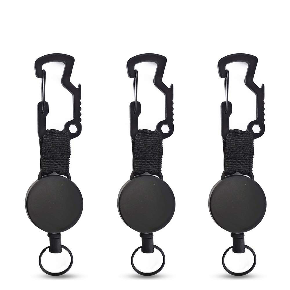 Badge Reel Retractable Keychain Multitool Carabiner Key Holder Heavy Duty Retractable Badge Holder Reel With 60cm Steel Cable