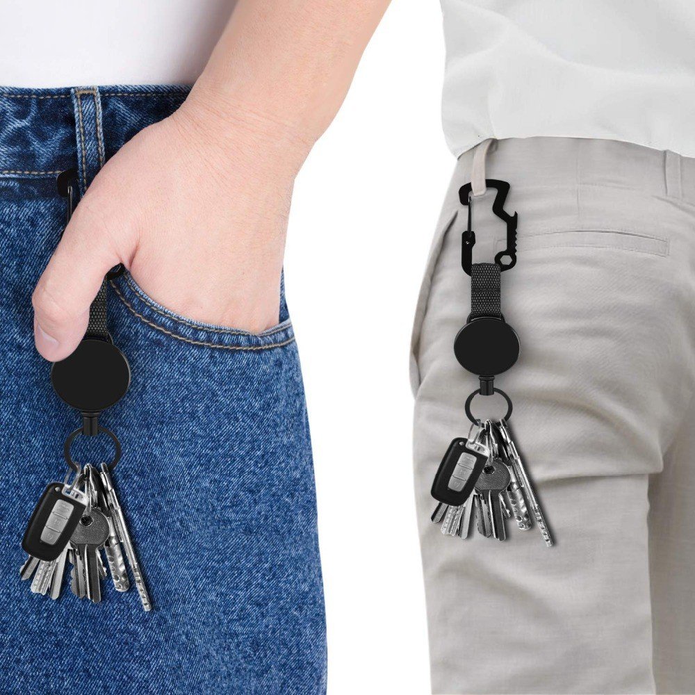 Badge Reel Retractable Keychain Multitool Carabiner Key Holder Heavy Duty Retractable Badge Holder Reel With 60cm Steel Cable