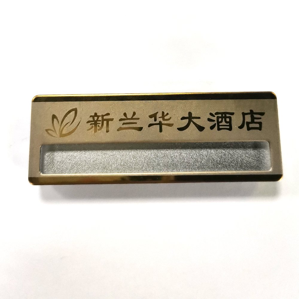 Reusable laser logo blank metal magnetic name tag sublimation stainless steel school uniform custom name badge for kids
