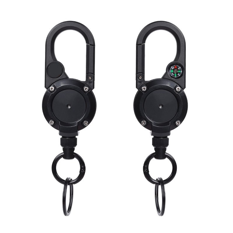 New Automatic Retractable Buckle Badge Holder Backpack Key Chain Clip Badge Reel With Compass Carabiner Keychain