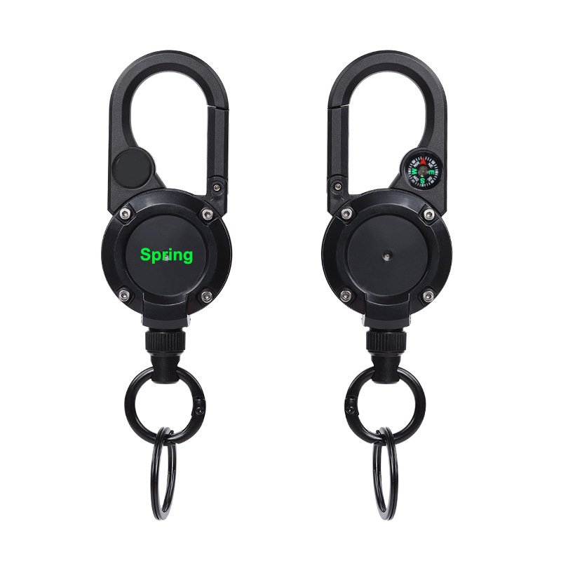 New Automatic Retractable Buckle Badge Holder Backpack Key Chain Clip Badge Reel With Compass Carabiner Keychain