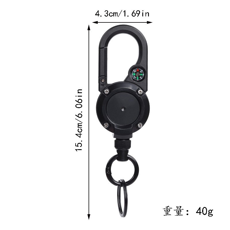 New Automatic Retractable Buckle Badge Holder Backpack Key Chain Clip Badge Reel With Compass Carabiner Keychain