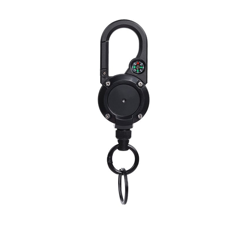 New Automatic Retractable Buckle Badge Holder Backpack Key Chain Clip Badge Reel With Compass Carabiner Keychain