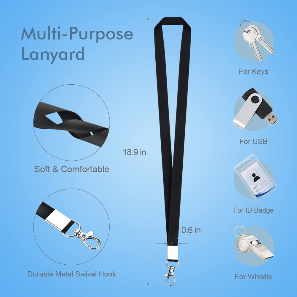 Badge Holders with Retractable Reel Clip, Black Lanyard and Waterproof Vertical & Horizontal ID Badge Holder