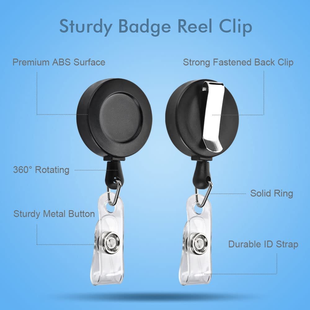 Badge Holders with Retractable Reel Clip, Black Lanyard and Waterproof Vertical & Horizontal ID Badge Holder